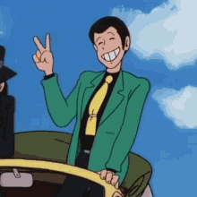 Gif de Lupin the III haciendo un signo de paz.